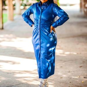 Blue Faux Leather Maxi Dress